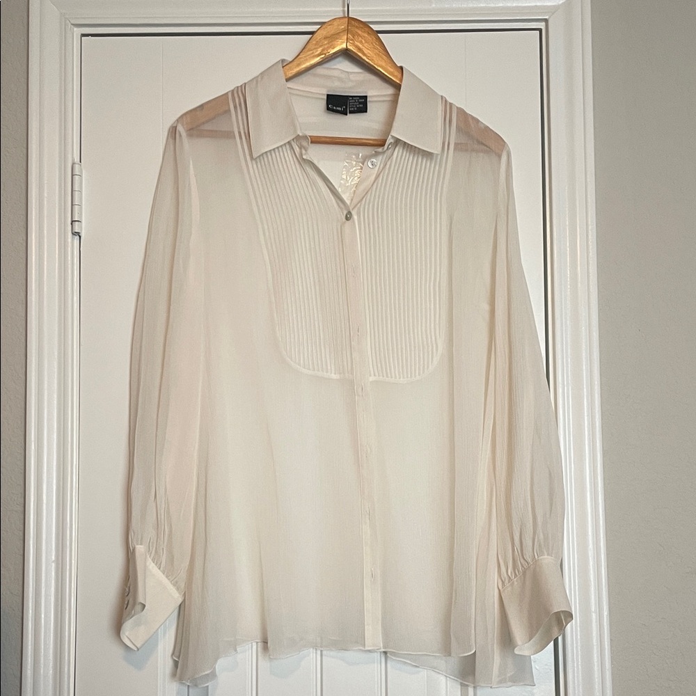 Cami 100% Silk  Pintuck Bib Blouse size 12 NWOT